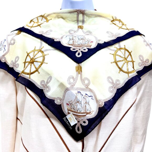 New BurberryMiniscarf/handkerchief cotton 19" Light Yellow Black W/ Shipp(80) - Picture 4 of 9